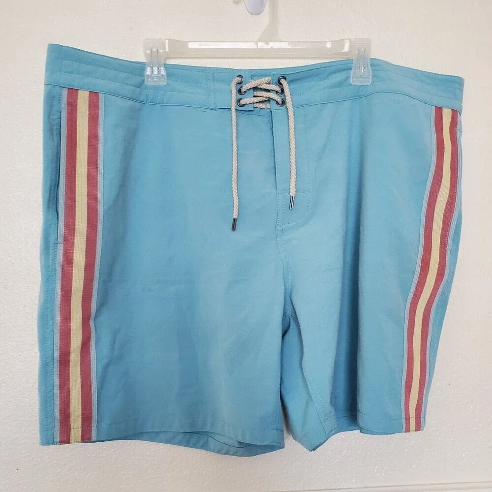 Faherty Men's Retro Board Shorts Swim Surf Stripe Blue Size 42 $98